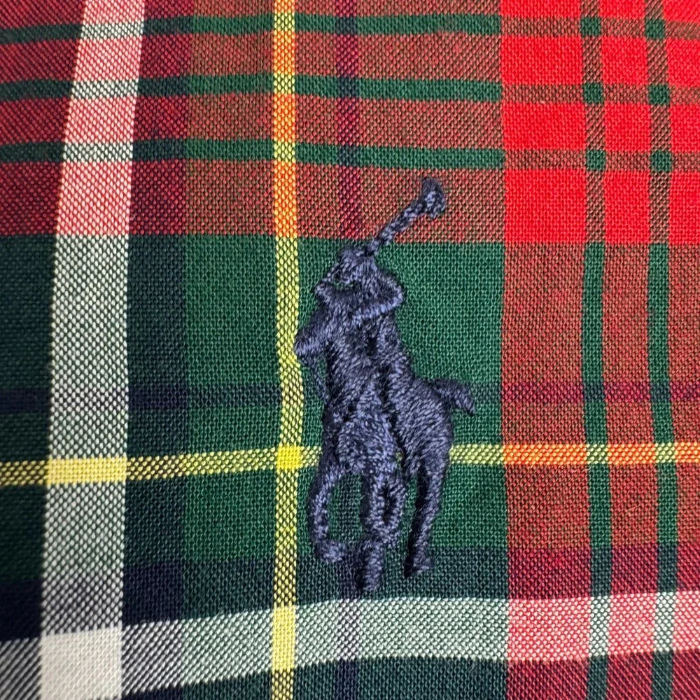 Ralph Lauren Button Down Shirt Long Sleeve Natural Stretch Plaid Boys XL 18/20